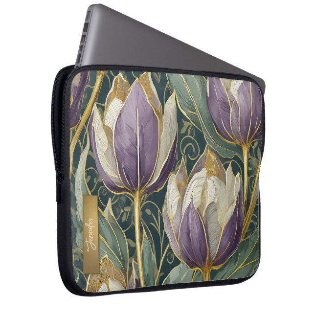 Dusty Purple Tulip Dream - Vintage Botanical Art Laptopschutzhülle (Vorne Rechts)