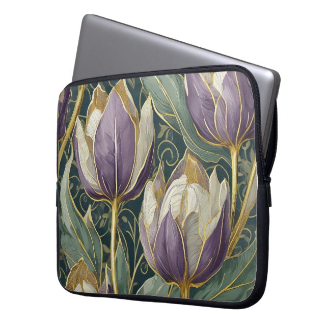 Dusty Purple Tulip Dream - Vintage Botanical Art Laptopschutzhülle (Vorderseite Links)