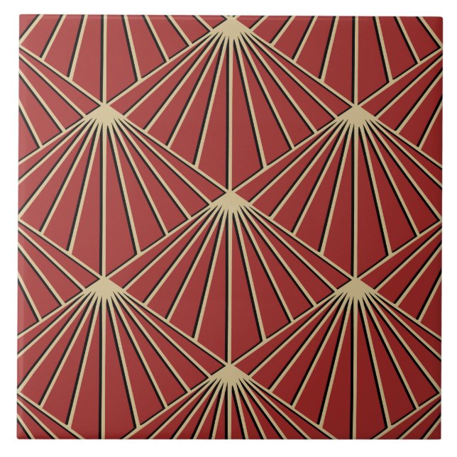 Dusty Red Art Deco Lüftermuster Diamond Fliese (Vorderseite)