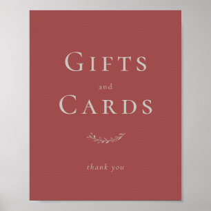 Dusty Red Blätter and Berries Card and Gift Sign Poster