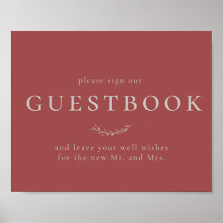 Dusty Red Blätter and Berries Guestbook Sign Poster