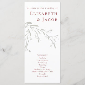 Dusty Red Blätter and Berries Wedding Program