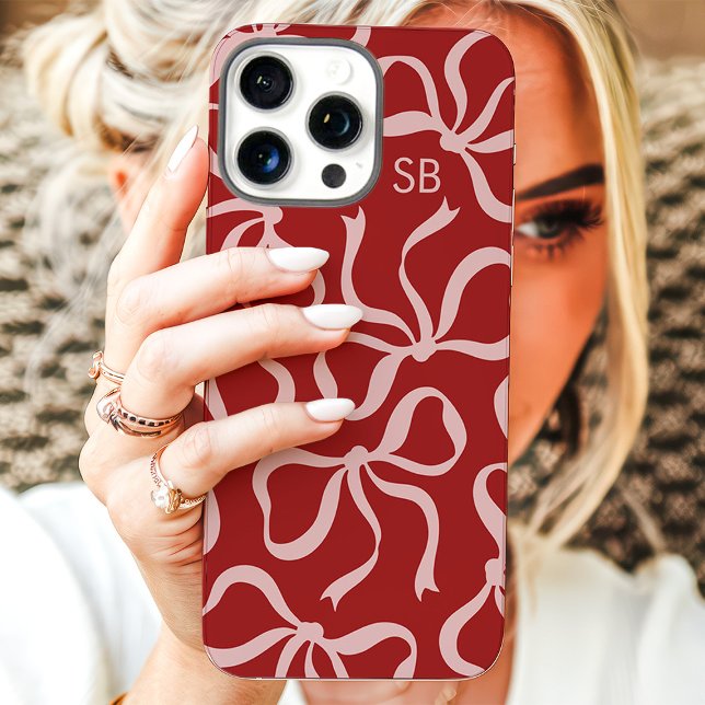 Dusty Red Bow Monogram Case-Mate iPhone Hülle (Von Creator hochgeladen)