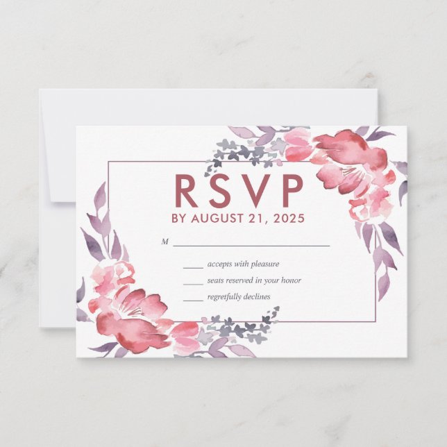 Dusty Red Watercolor Spring Blume Blumenzehen RSVP Karte (Vorderseite)