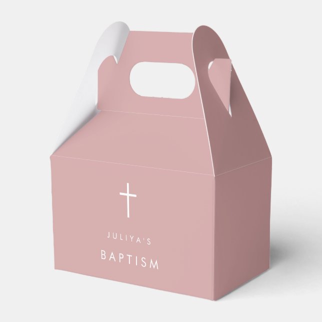 Dusty rosa Cross Baptisse Geschenkschachtel (Vorderseite)
