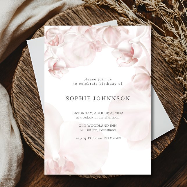 Dusty rosa Orchideengebäck Geburtstag Einladung (Von Creator hochgeladen)