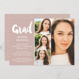 Dusty rosa simple Grad script 4 Foto Abschluss Einladung
