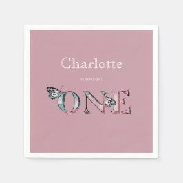 Dusty Rose 1. Geburtstag Eins mit Schmetterlingen Serviette