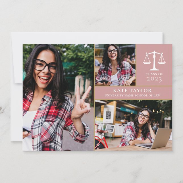 Dusty Rose 3 Foto Law School Graduation Party Einladung (Vorderseite)