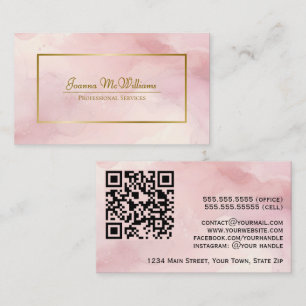 Dusty Rose Abstrakte Wasserfarbe & Gold QR Code Visitenkarte