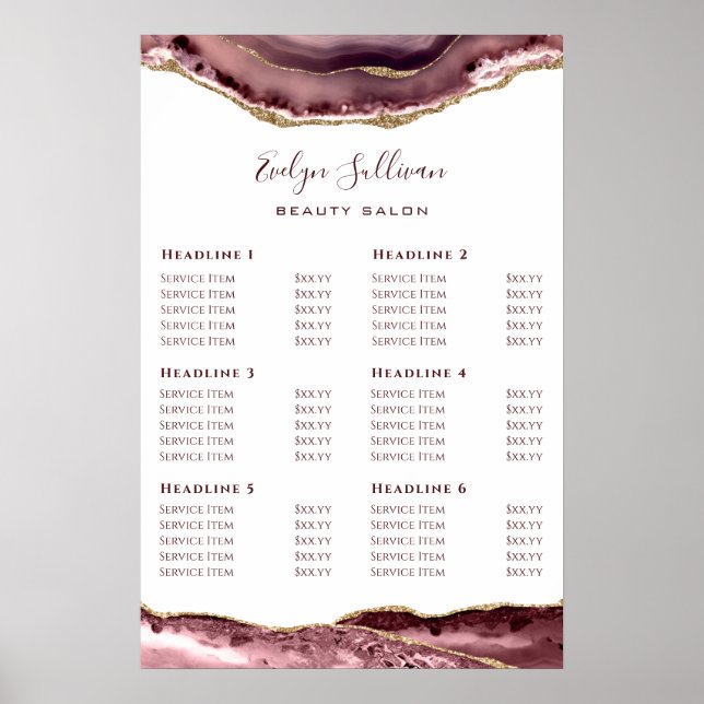 Dusty Rose Agate Price List Poster (Vorne)