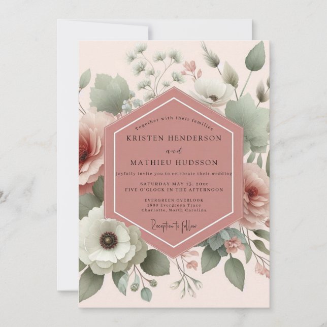 Dusty Rose Anemone Bloom Wedding Einladung (Vorderseite)