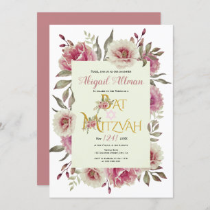 Dusty Rose Aquarell Blume Blumenstrauß Bat Mitzvah Einladung