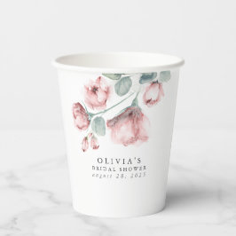 Dusty Rose Aquarell Blume Elegantes Party Dusche Pappbecher