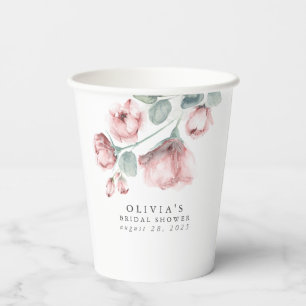 Dusty Rose Aquarell Blume Elegantes Party Dusche Pappbecher