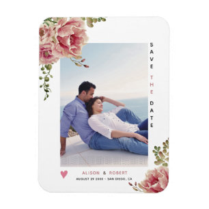 Dusty Rose Aquarell Blume Save the Date Foto Magnet