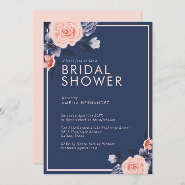 Dusty Rose Aquarell Floral Modernes Brautparty Einladung (Vorne/Hinten)