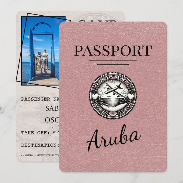 Dusty Rose Aruba Reisepass Save The Date (Vorne/Hinten)
