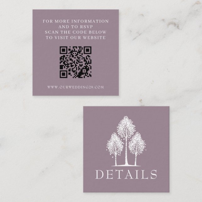 Dusty Rose Aspen Tree Wedding QR Begleitkarte (Vorne/Hinten)