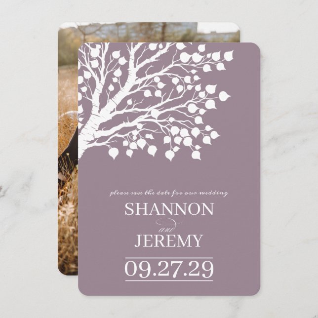 Dusty Rose Aspen Tree Wedding Save The Date (Vorne/Hinten)