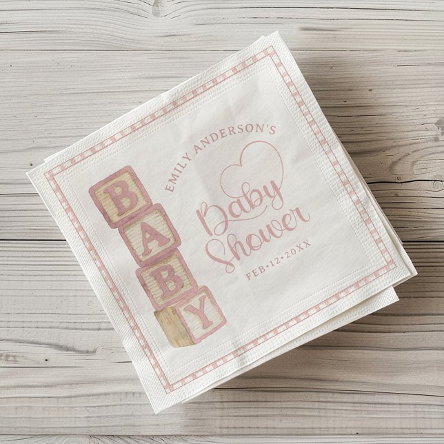 Dusty Rose Baby Blocks Baby Shower Napkins Serviette (Baby Shower Napkins)