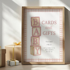 Dusty Rose Baby Blocks Cards and Gifts Baby Shower Poster