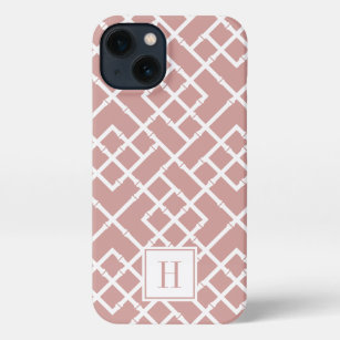 Dusty Rose Bamboo Lattice Muster Monogramm iPhone 13 Hülle