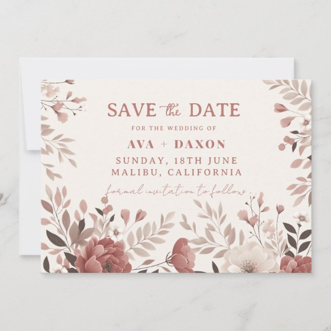 Dusty Rose Bloral Blush Wedding Save The Date (Vorderseite)