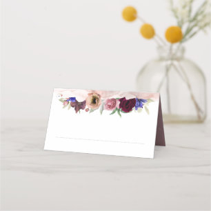 Dusty Rose Blue und Burgund Red Floral Wedding Platzkarte
