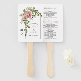 Dusty Rose Blume Bogen, Initialen Hochzeitsprogram Fächer