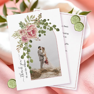 Dusty Rose Blume, Bogen mit Foto Hochzeit Dankeskarte