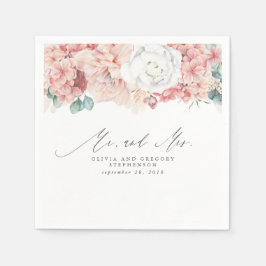 Dusty Rose Blume Elegant Botanical Mr. and Mrs. Serviette