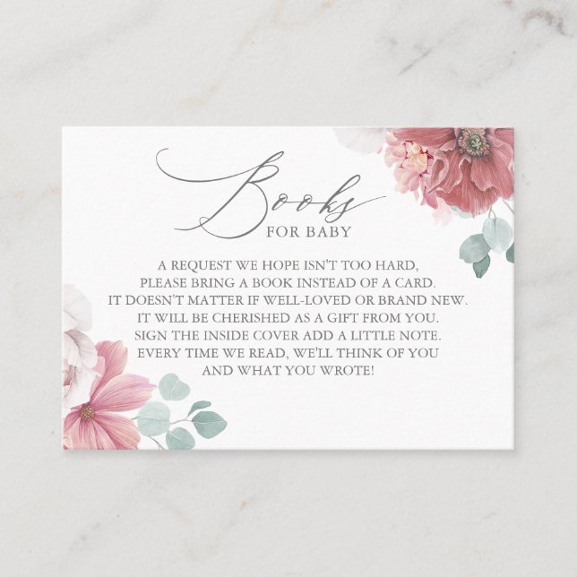 Dusty Rose Blume Elegante Bücher für Babykarte Visitenkarte (Vorderseite)