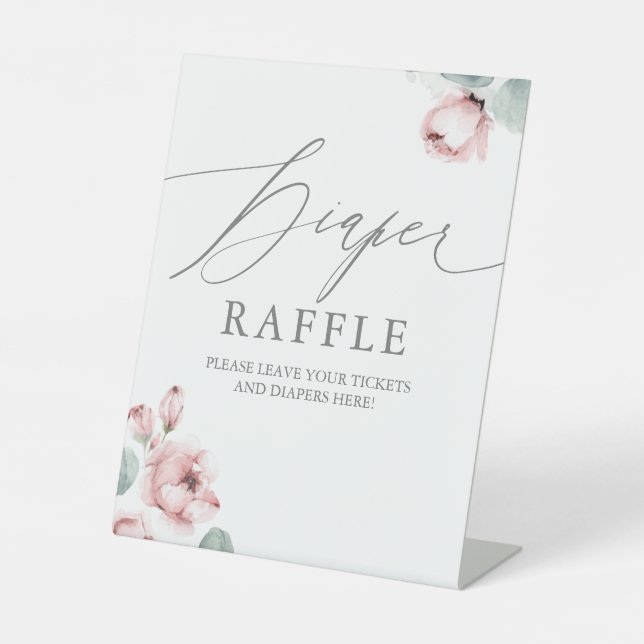 Dusty Rose Blume Windeln Raffle Ticket Place Zeich Sockelschild (Vorderseite)