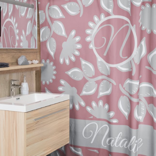 Dusty Rose Blumen - mit Monogramm Duschvorhang (Von Creator hochgeladen)