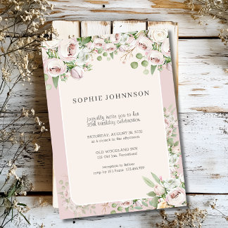 Dusty Rose Blumengebirge Geburtstag Einladung