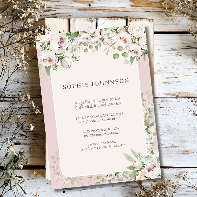 Dusty Rose Blumengebirge Geburtstag Einladung (Von Creator hochgeladen)