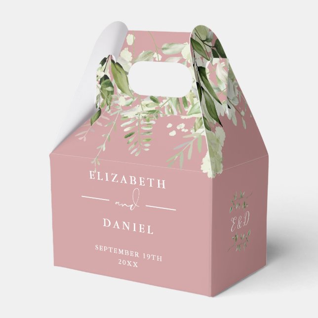 Dusty Rose Blumengrün Monogram Wedding Geschenkschachtel (Vorderseite)