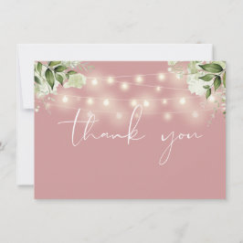 Dusty Rose Blumengrün String Lights Dankeskarte