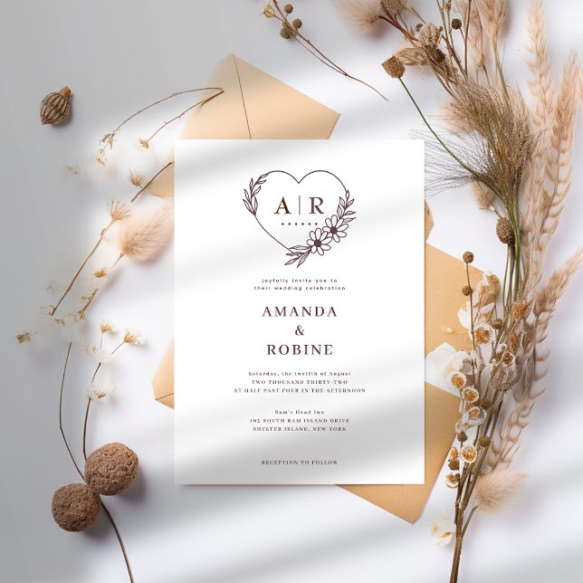 Dusty Rose Blumenherz Einladung zur Hochzeit (Von Creator hochgeladen)