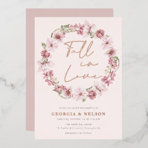 Dusty Rose Blumenkraut Fall in Liebe Hochzeit Folieneinladung