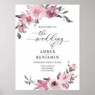 Dusty Rose Blumenrot Pink Mauve Wedding Willkommen Poster