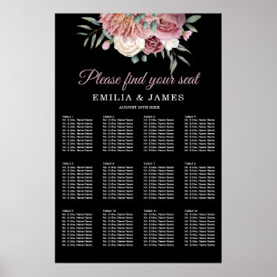 Dusty Rose Blumenschwarz Hochzeitstabelle Poster