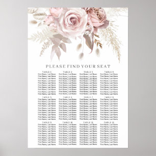 Dusty Rose Blush Bloral Wedding Chart Poster