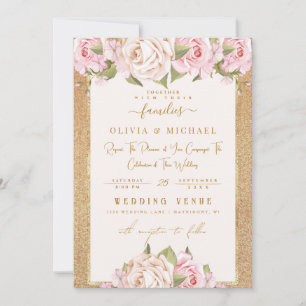 Dusty Rose Blush Blues Golden Sand Hochzeit Einladung