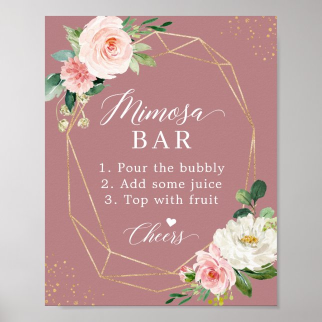 Dusty Rose Blush Brautparty Mimosa Bar Sign Poster (Vorne)