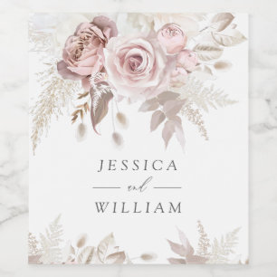 Dusty Rose Blush Elfenbeinblume Hochzeitsempfang Weinetikett