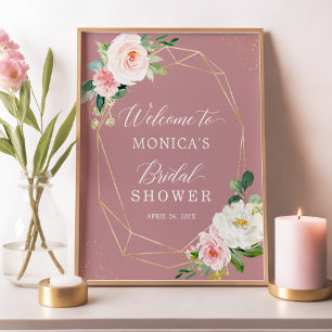Dusty Rose Blush Floral Gold Brautparty-Zeichen Poster