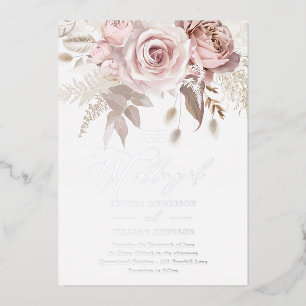Dusty Rose & Blush Floral Wedding Silver Folieneinladung