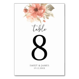 Dusty Rose Blush Floral Wedding Tischnummer Card
